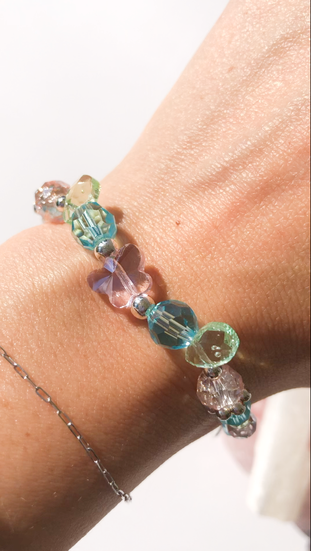Crystal Butterfly Toggle Bracelet - Aqua Blue