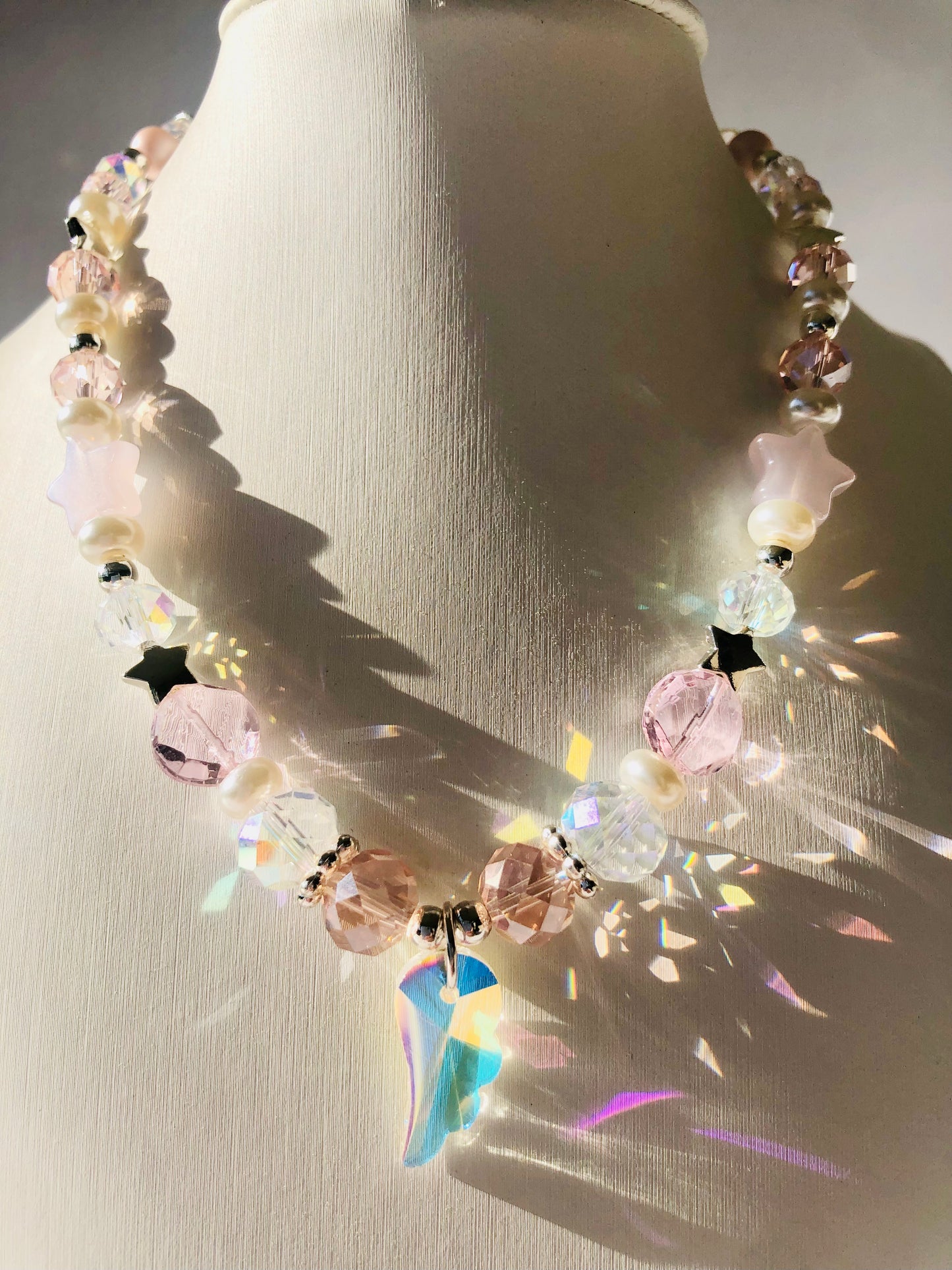 Pink Shimmering Facet Necklace