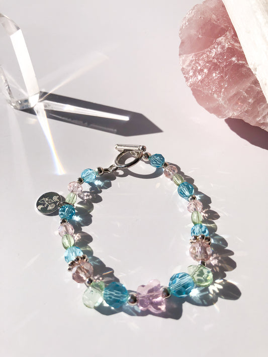 Crystal Butterfly Toggle Bracelet - Aqua Blue