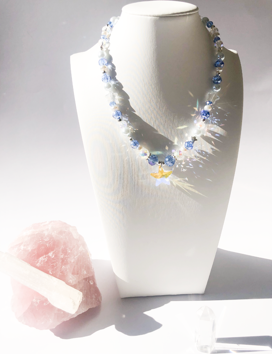 Blue Shimmering Facet Necklace