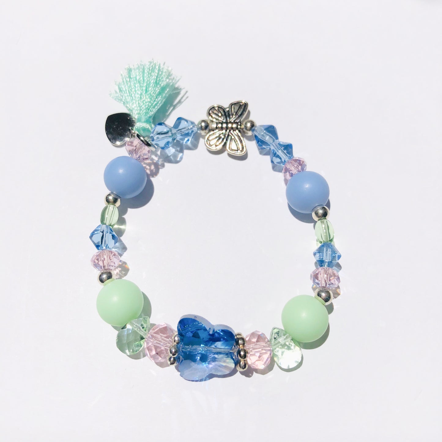 Crystal Butterfly Charm Bracelet - Mint Green Tassel