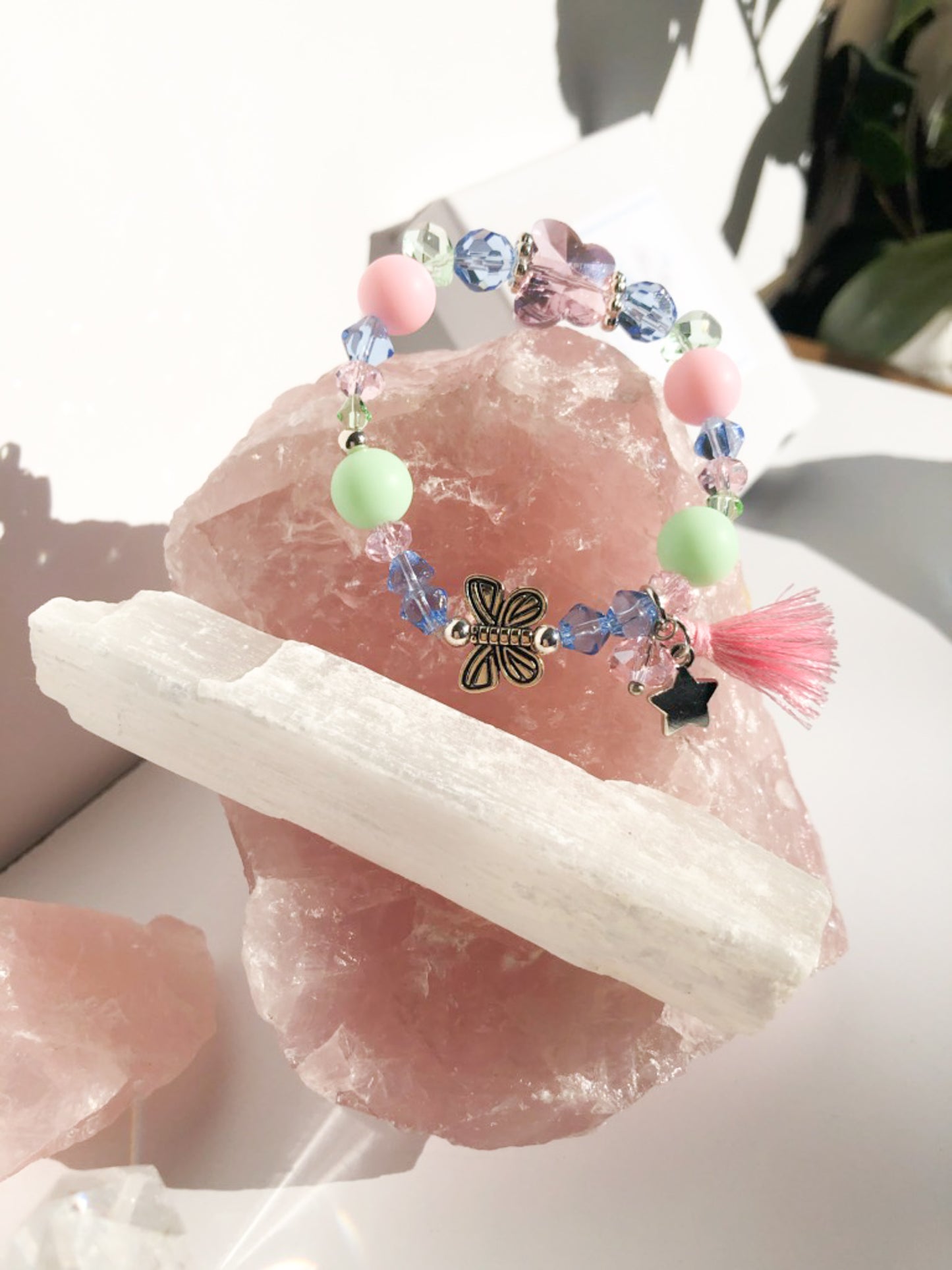 Crystal Butterfly Charm Bracelet Light Pink