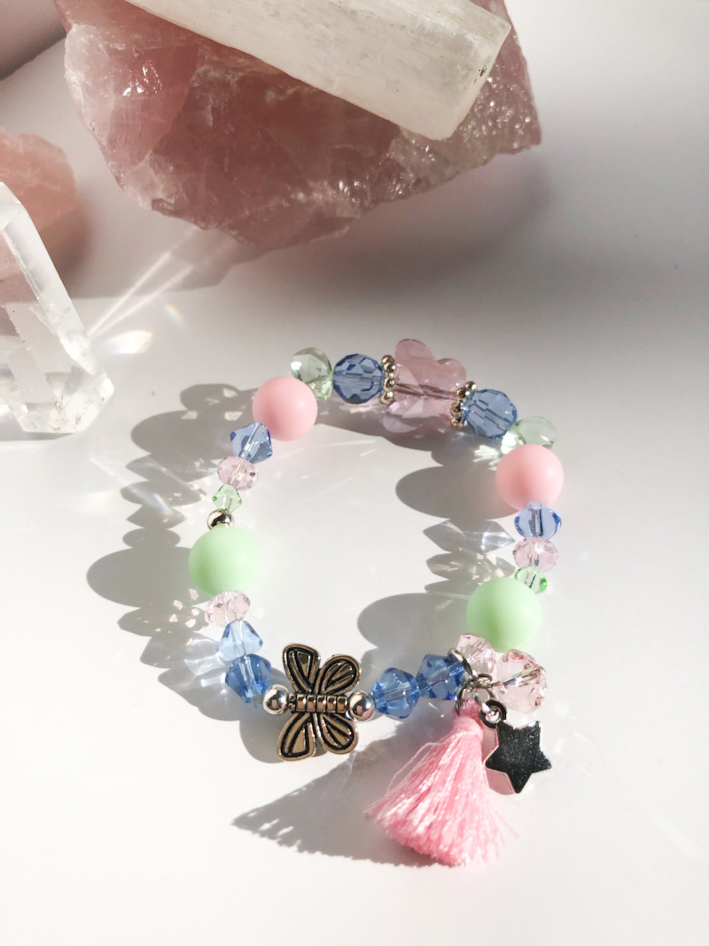 Crystal Butterfly Charm Bracelet Light Pink