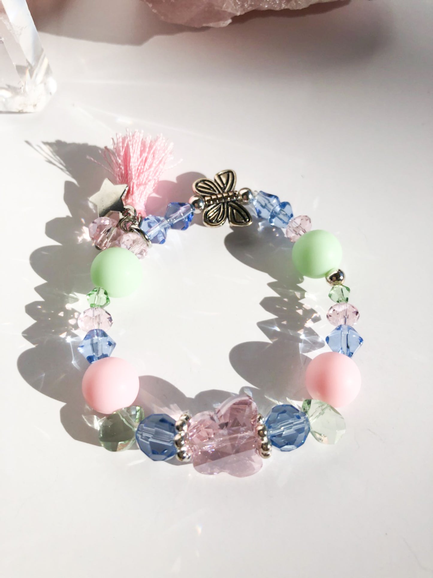 Crystal Butterfly Charm Bracelet Light Pink