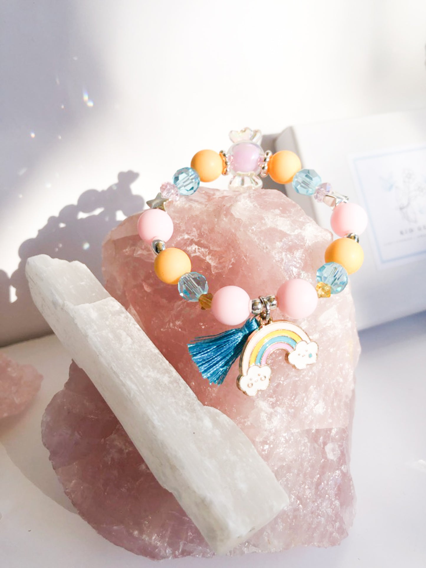 Candy Charm Bracelet - Rainbow Clouds Teal Tassel