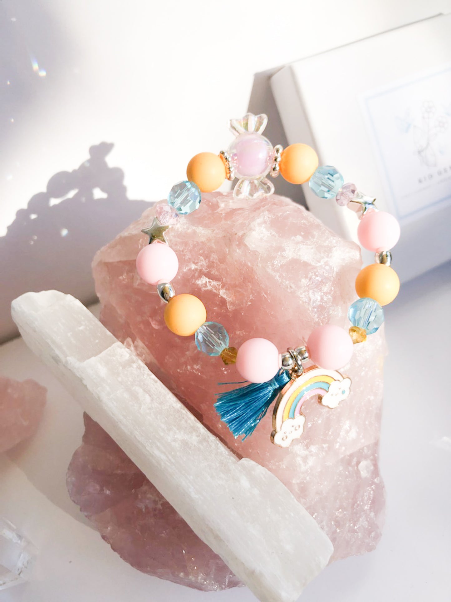 Candy Charm Bracelet - Rainbow Clouds Teal Tassel