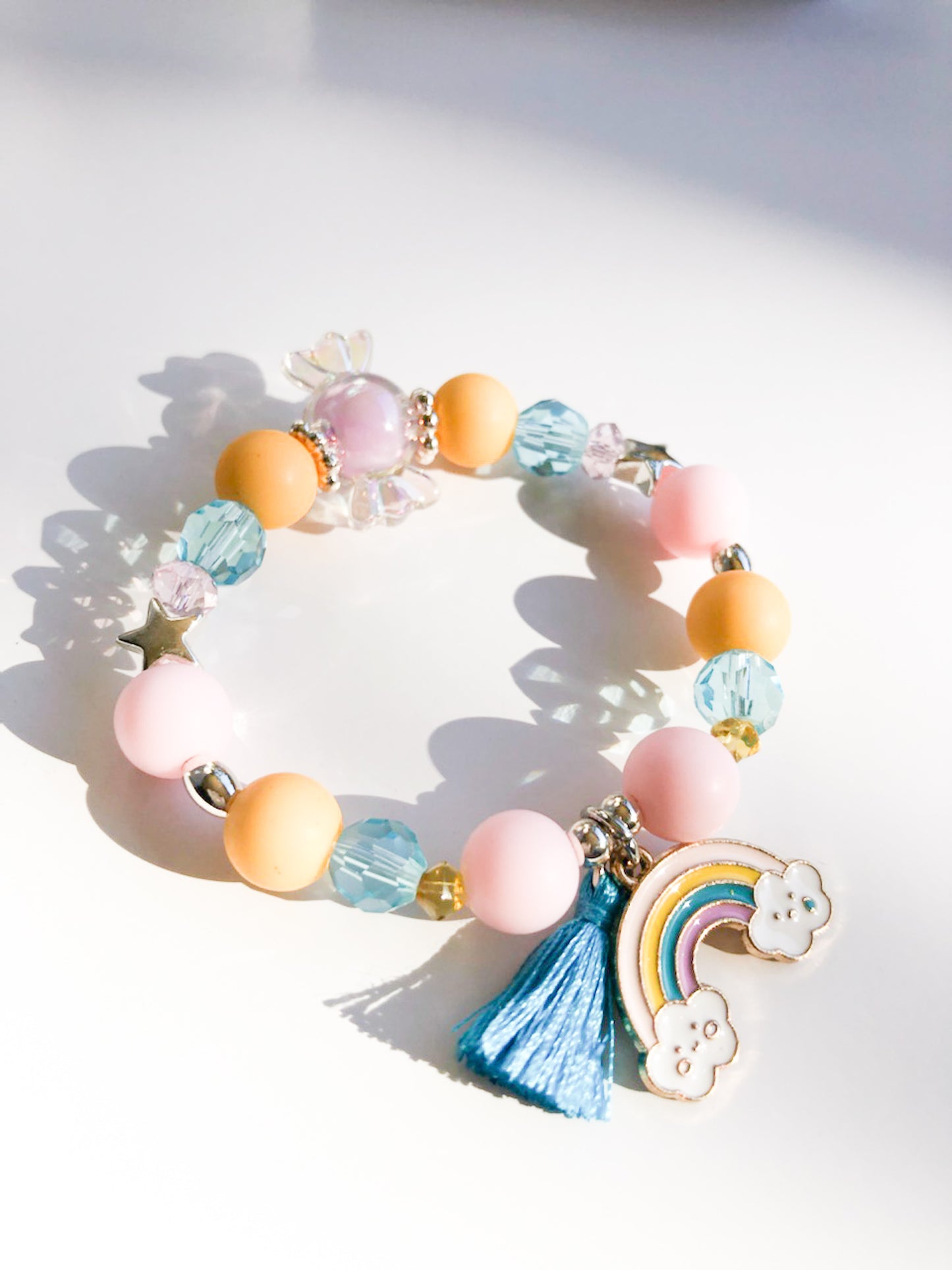 Candy Charm Bracelet - Rainbow Clouds Teal Tassel