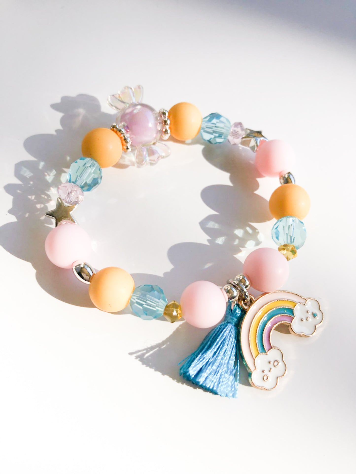 Candy Charm Bracelet - Rainbow Clouds Teal Tassel