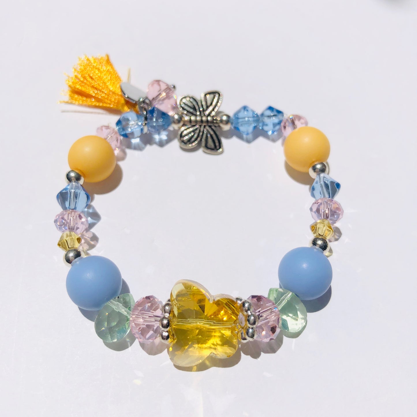 Crystal Butterfly Charm Bracelet - Bright Yellow Tassel