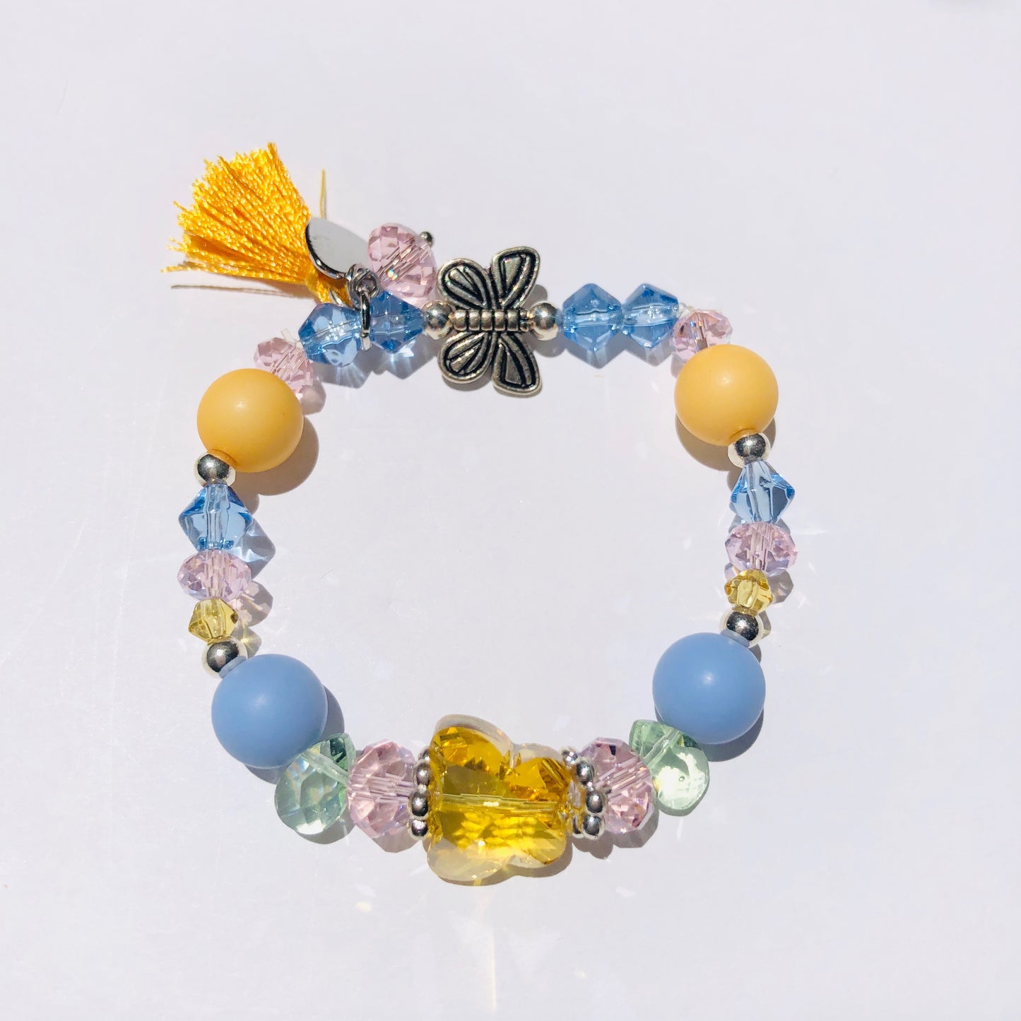 Crystal Butterfly Charm Bracelet - Bright Yellow Tassel