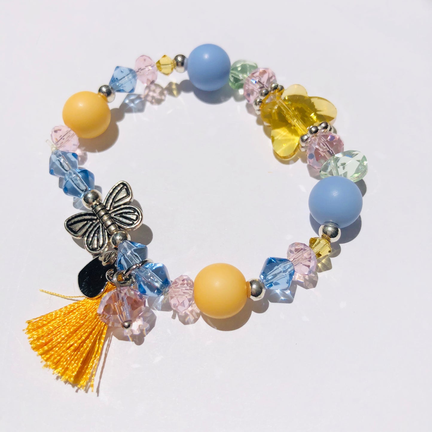 Crystal Butterfly Charm Bracelet - Bright Yellow Tassel