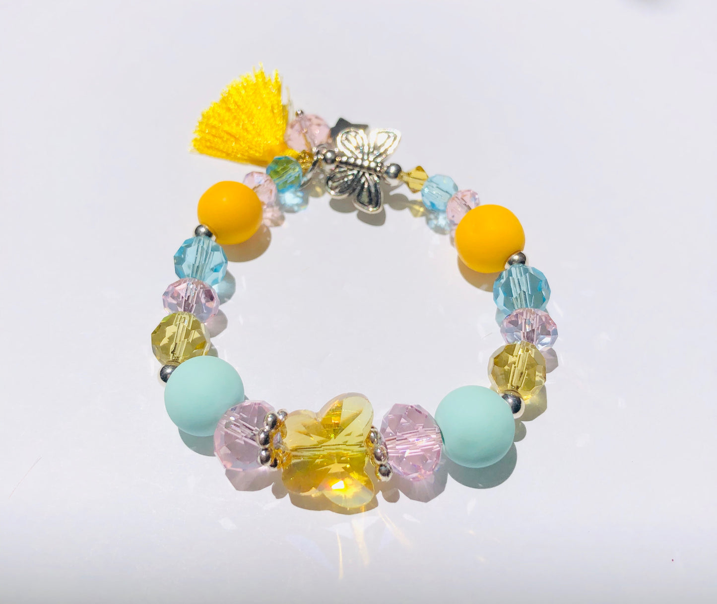 Crystal Butterfly Charm Bracelet - Yellow Tassel