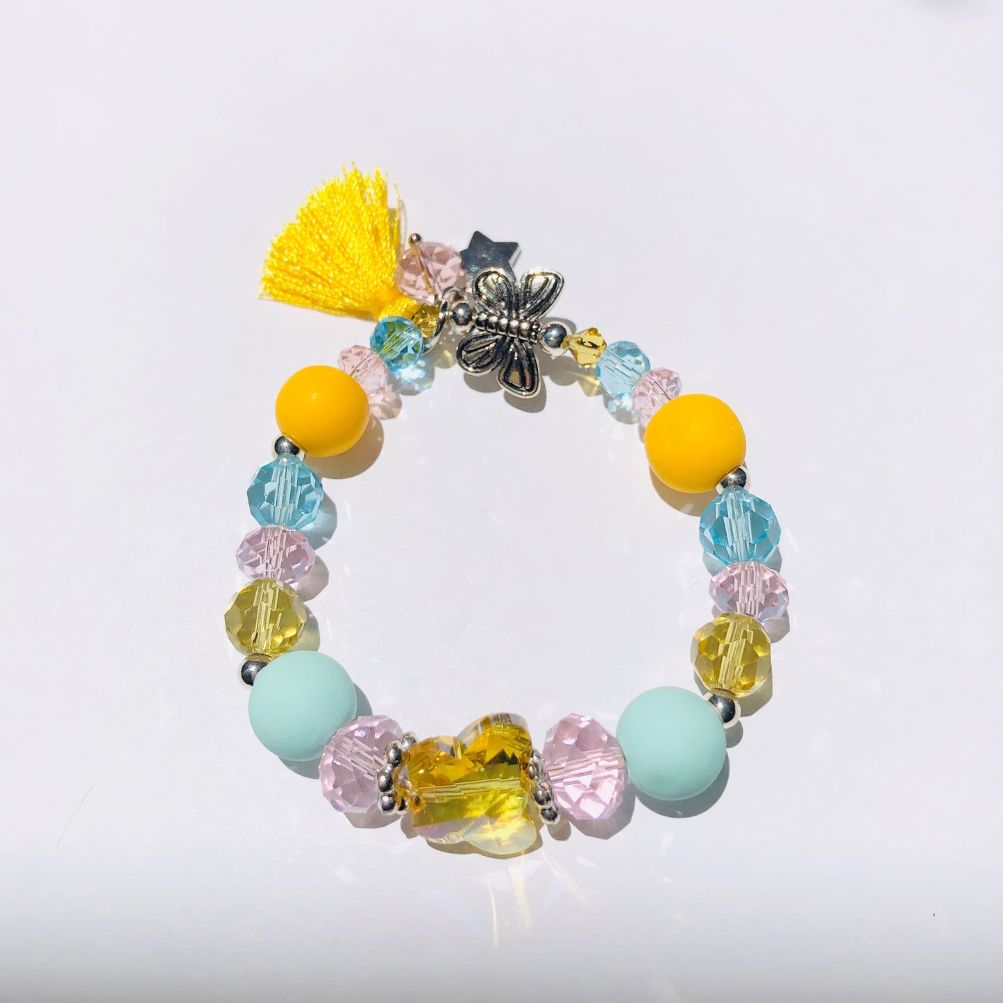 Crystal Butterfly Charm Bracelet - Yellow Tassel