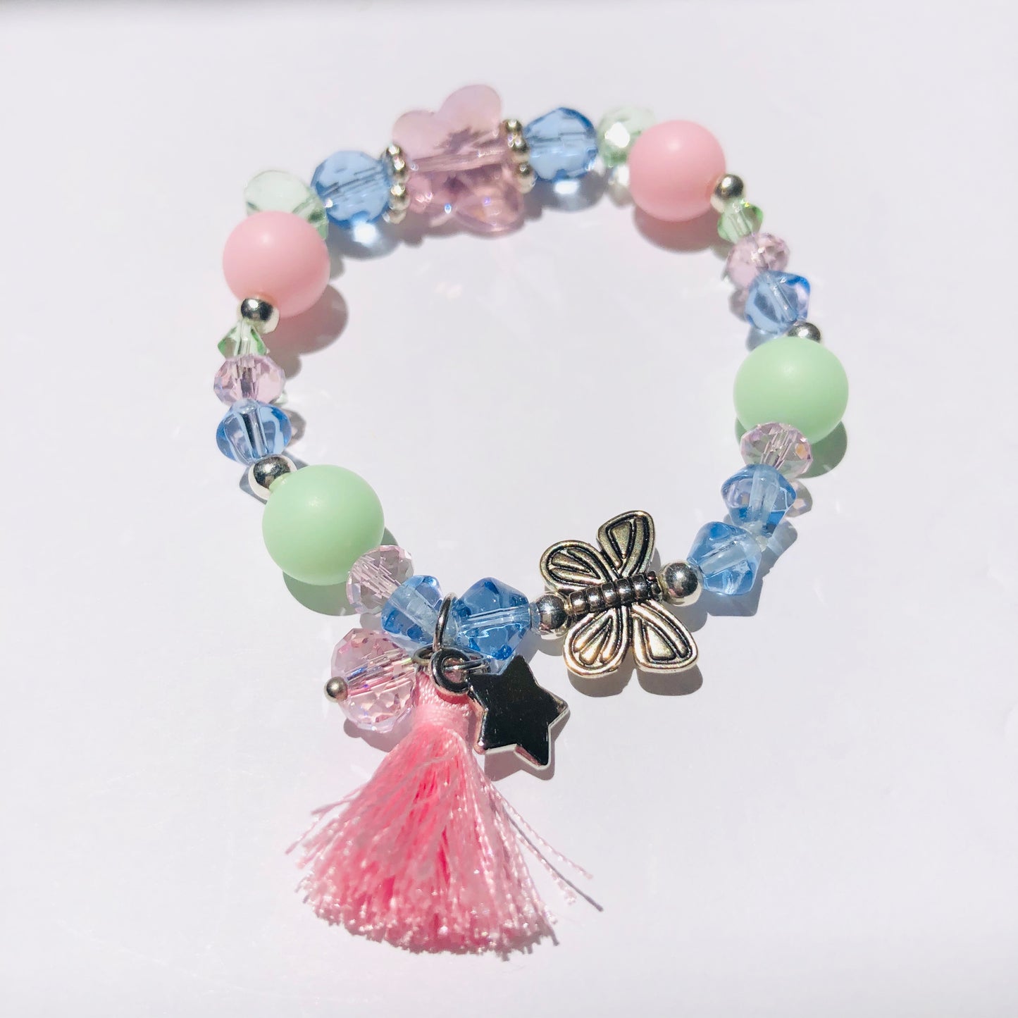 Crystal Butterfly Charm Bracelet Light Pink