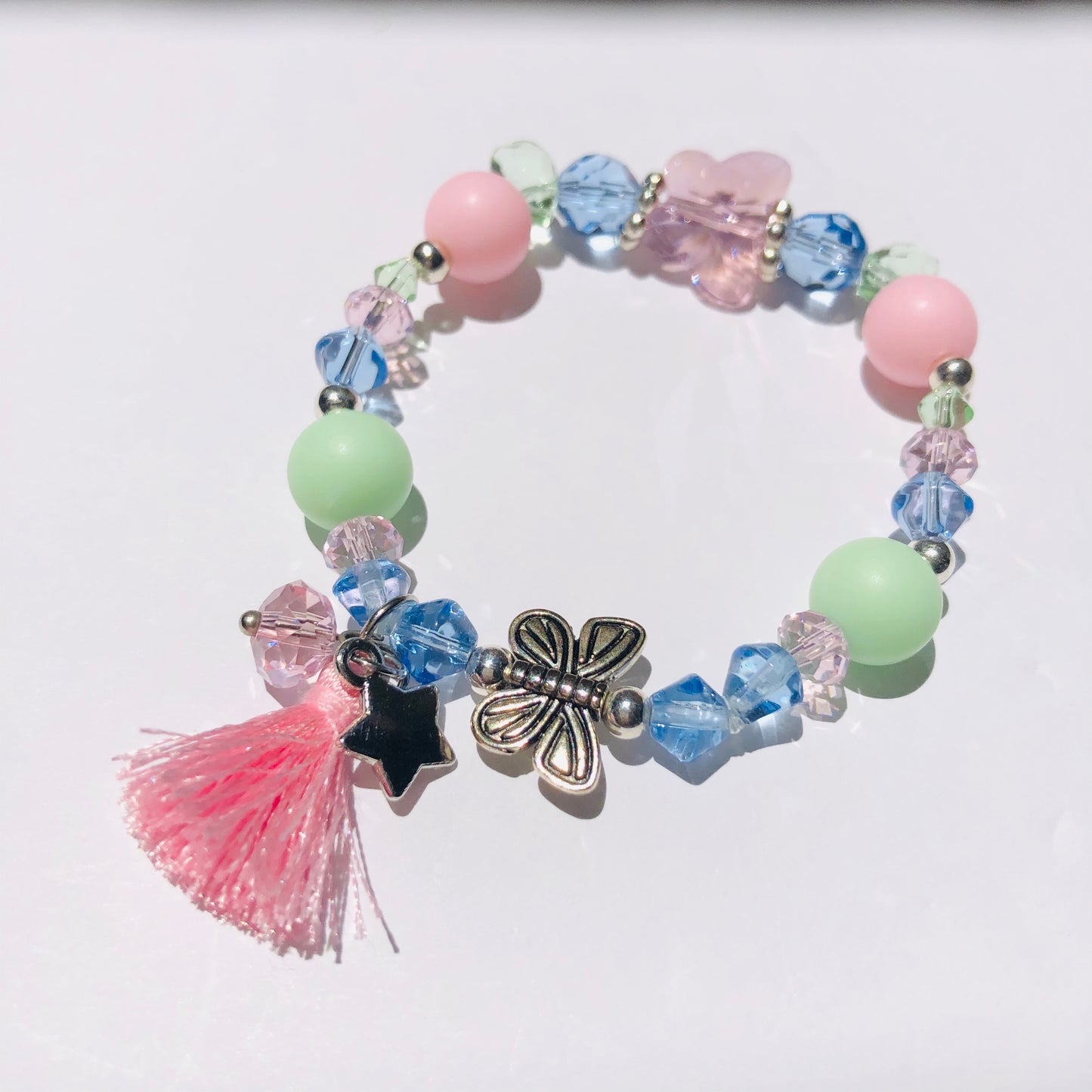 Crystal Butterfly Charm Bracelet Light Pink